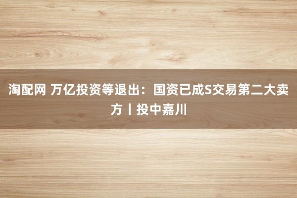 淘配网 万亿投资等退出：国资已成S交易第二大卖方丨投中嘉川